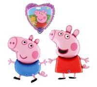 Grabo por Peppa Pig set de tres globos made in italy con peppa george y corazon. aptos para todas las fiestas y mas. globos de colores en foil