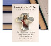 Grace In Your Pocket - 2D Acrylic Crucifix Keepsake, Christian Cross Spiritual Token, Lightweight Faith Charm | Portable Religious Gift For Men Women Adults Travel Church Family Daily Devotion Meditat