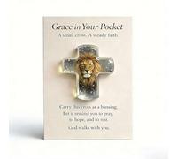 Grace in Your Pocket, Cruz cristiana de bolsillo con diseño de león de paloma de cordero de Jesús, símbolo de oración de acrílico resistente a los golpes, recuerdo de fe y esperanza para Pascua y (E 1