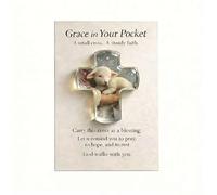 Grace in Your Pocket - Cruz cristiana en miniatura de bolsillo para fe, ficha de cruz de acrílico resistente a los golpes con paloma blanca y león, recordatorio de fe, recuerdo de bautizo y