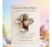 Grace in Your Pocket - Cruz cristiana en miniatura para fe, oración y esperanza, cruz acrílica con paloma blanca y león, recordatorio de fe, regalo de bautizo y confirmación, regalo de cruz de oración