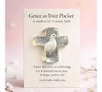 Grace in Your Pocket - Cruz cristiana en miniatura para fe, oración y esperanza, cruz acrílica con paloma blanca y león, recordatorio de fe, regalo de bautizo y confirmación, regalo de cruz de oración