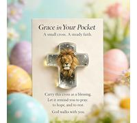 Grace in Your Pocket - Cruz cristiana en miniatura para fe, oración y esperanza, cruz acrílica con paloma blanca y león, recordatorio de fe, regalo de bautizo y confirmación, regalo de cruz de oración