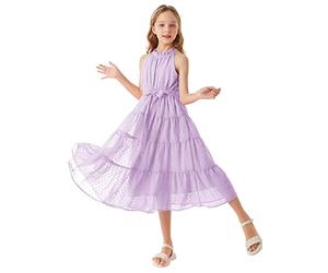 GRACE KARIN Abito Bambina Senza Manica Elegante Festa Vestito Bambina Elegante Cerimonia da Estate 10 Anni Lilla