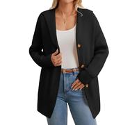 GRACE KARIN Abrigo largo de punto para mujer, estilo informal, holgado, con botones, para otoño, Negro , M