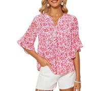 GRACE KARIN Blusa ligera de verano para mujer, holgada, de gasa, camisa transpirable y ligera, top de verano para vacaciones casuales, rosa XXL