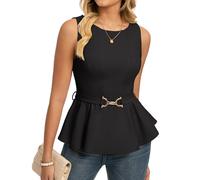 GRACE KARIN Blusa sin mangas para mujer, elegante, para negocios, verano, peplum, con cinturón, corte ajustado, túnica, Negro , XL