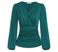 GRACE KARIN Camisa de Mujer de Manga Larga, Cuello en V, Color sólido, Parte Superior de Ajuste ceñido, con Pliegues, túnica, Blusa CL1341A22-05_00L
