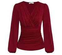 GRACE KARIN Camisas de Mujer de Cuello en V de Manga Larga Slim Fit Plisado Túnica Elegante Monocolor Túnica