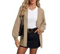 GRACE KARIN Cárdigan de punto casual con manga farol para mujer, de gran tamaño, parte delantera abierta, ropa exterior, caqui, L