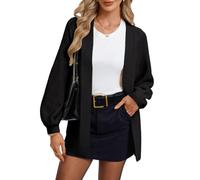 GRACE KARIN Cárdigan de punto casual con manga farol para mujer, de gran tamaño, parte delantera abierta, ropa exterior, Negro, XL
