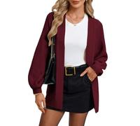 GRACE KARIN Cárdigan de punto casual con manga farol para mujer, de gran tamaño, parte delantera abierta, ropa exterior, rojo vino, L