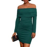 GRACE KARIN Elegante vestido de fiesta de noche para mujer, manga larga, hombros descubiertos, cuerpo ajustado, cintura alta, verde oscuro, XXL