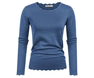 GRACE KARIN Jersey de manga larga para mujer, informal, de punto, cuello redondo, encaje, ropa de punto élica, para otoño e invierno, azul, M