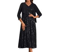 GRACE KARIN Mujeres Conjunto Fiesta Vestido Largo Sin Mangas Cuello en V Lentejuelas + Capa Chifón