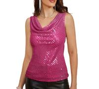 GRACE KARIN Top sin mangas brillante con lentejuelas para mujer, con cuello en V, ajustado, para fiesta o Navidad, rojo rosado, L