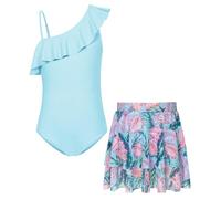 GRACE KARIN Traje de baño de una pieza para niñas, traje de baño de secado rápido con falda de malla para verano y playa, azul claro, 6-7 años