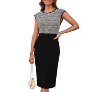 GRACE KARIN Vestido Ajustado de Cuello Redondo para Mujer, Vestido Midi Retro de Manga Corta