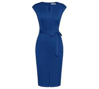 GRACE KARIN Vestido de cóctel Ajustado con Abertura Frontal y Mangas Cortas para Mujer, Vestido Midi con cinturón, Azul Real, XL