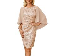 GRACE KARIN Vestido de Coctel con Lentejuelas y Chal de Gasa para Bodas Fiestas Ceremonia Dorado M