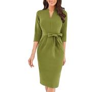 GRACE KARIN Vestido de Cóctel para Mujer, Manga 3/4, Elegante Midi Ajustado con Bolsillos, Cuello en V, Tubo con Cinturón, para Invitados de Boda y Uso Diario