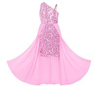 GRACE KARIN Vestido de gasa con tirantes para niñas, elegante, con lentejuelas, acampanado, para Navidad, fiesta de cumpleaños, Lentejuelas doradas sobre rosa, 8 años