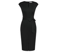 GRACE KARIN Vestido de Negocios para Mujer, con Mangas Cortas, cinturón y Dobladillo Dividido, Ajustado, Negro, L