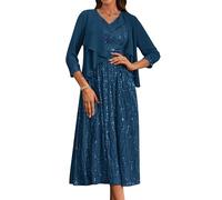 GRACE KARIN Vestido de noche con lentejuelas y cuello en V para mujer, elegante, vestido de noche de 2 piezas con cárdigan de gasa, azul petróleo, 36