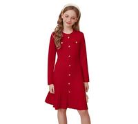 GRACE KARIN Vestido de punto de manga larga para niña, otoño, invierno, princesa, línea A, vestido de suéter escolar, vestido festivo de Navidad, rojo, 5-6 años