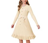 GRACE KARIN Vestido de Punto para Nina Manga Larga Cuello Redondo Vestido Midi Tejido Beige 8 Años