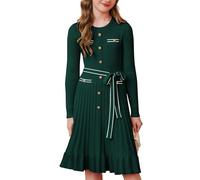 GRACE KARIN - Vestido de suéter acanalado de manga larga con cinturón para niñas, de punto, para otoño e invierno, verde, 8 años