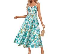 GRACE KARIN Vestido de verano casual floral bohemio para mujer con cuello en V, tirantes delgados, fluido, de playa, maxi vestidos de fiesta para invitadas de boda, Flor verde, XXL