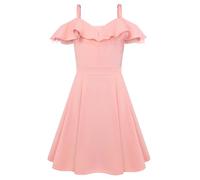 GRACE KARIN - Vestido de verano de línea A para niñas con tiras, cuello de doble volante, vestido de fiesta con hombros descubiertos, rosa, 10 años