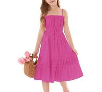 GRACE KARIN Vestido de Verano para niñas con Cintura elástica, Informal, con Tirantes Finos, Color Rojo Rosa, 7 años