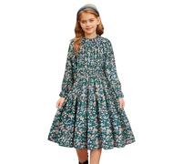 GRACE KARIN Vestido floral para niñas, acampanado, manga larga, vestido de princesa con bolsillos, verde, 12-14 años