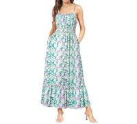 GRACE KARIN Vestido largo casual de verano para mujer, estilo bohemio, fruncido, Flores verdes y blancas, como en las imágenes, S