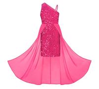 GRACE KARIN Vestidos de princesa de lentejuelas brillantes para niñas, con un hombro, para fiesta de graduación, para niñas de 7 a 14 años, Rosa Roja, 7 años