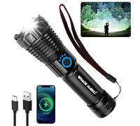 Grace Marci Linternas recargables superbrillantes, 500000 lúmenes, linterna LED con 5 modos, impermeable IP55, potente linterna de mano para camping, senderismo, emergencia