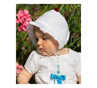 Grace of Sweden - Gorro de bautizo (lino, tamaño mediano, 43-46 cm), color blanco