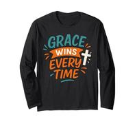 Grace Wins Every Time - Cita Vintage de fe Cristiana Manga Larga