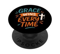 Grace Wins Every Time - Cita Vintage de fe Cristiana PopSockets PopGrip Adhesivo
