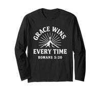 Grace Wins Every Time Romans 5:20 Verso cristiano Manga Larga