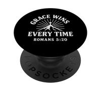 Grace Wins Every Time Romans 5:20 Verso cristiano PopSockets PopGrip Adhesivo