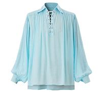 GRACEART Camisa de pirata medieval de poeta de gran tamaño, traje de festival renacentista, informal, para hombre o mujer, azul, L