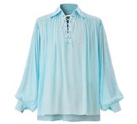 GRACEART Camisa de pirata medieval de poeta de gran tamaño, traje de festival renacentista, informal, para hombre o mujer, azul, XL