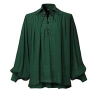 GRACEART Camisa de pirata medieval de poeta de gran tamaño, traje de festival renacentista, informal, para hombre o mujer, verde, XL