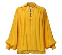 GRACEART Camisa de pirata medieval de poeta de gran tamaño, traje de festival renacentista, informal, para hombre o mujer, amarillo, L