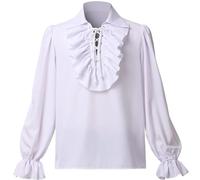 GRACEART Camisa de pirata para hombre, camisa colonial con volantes, camisa de poeta renacentista, disfraz gótico de vampiro steampunk, A-white Shirt, Small