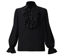 GRACEART Camisa de pirata para hombre, camisa colonial con volantes, camisa de poeta renacentista, disfraz gótico de vampiro steampunk, camisa negra, Small