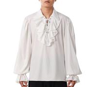 GRACEART Camisa de pirata para hombre, camisa colonial con volantes, poeta renacentista, camisa con volantes, disfraz gótico de vampiro steampunk, beige, M